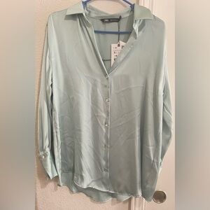 Zara Long sleeve Jade Satin Blouse Small